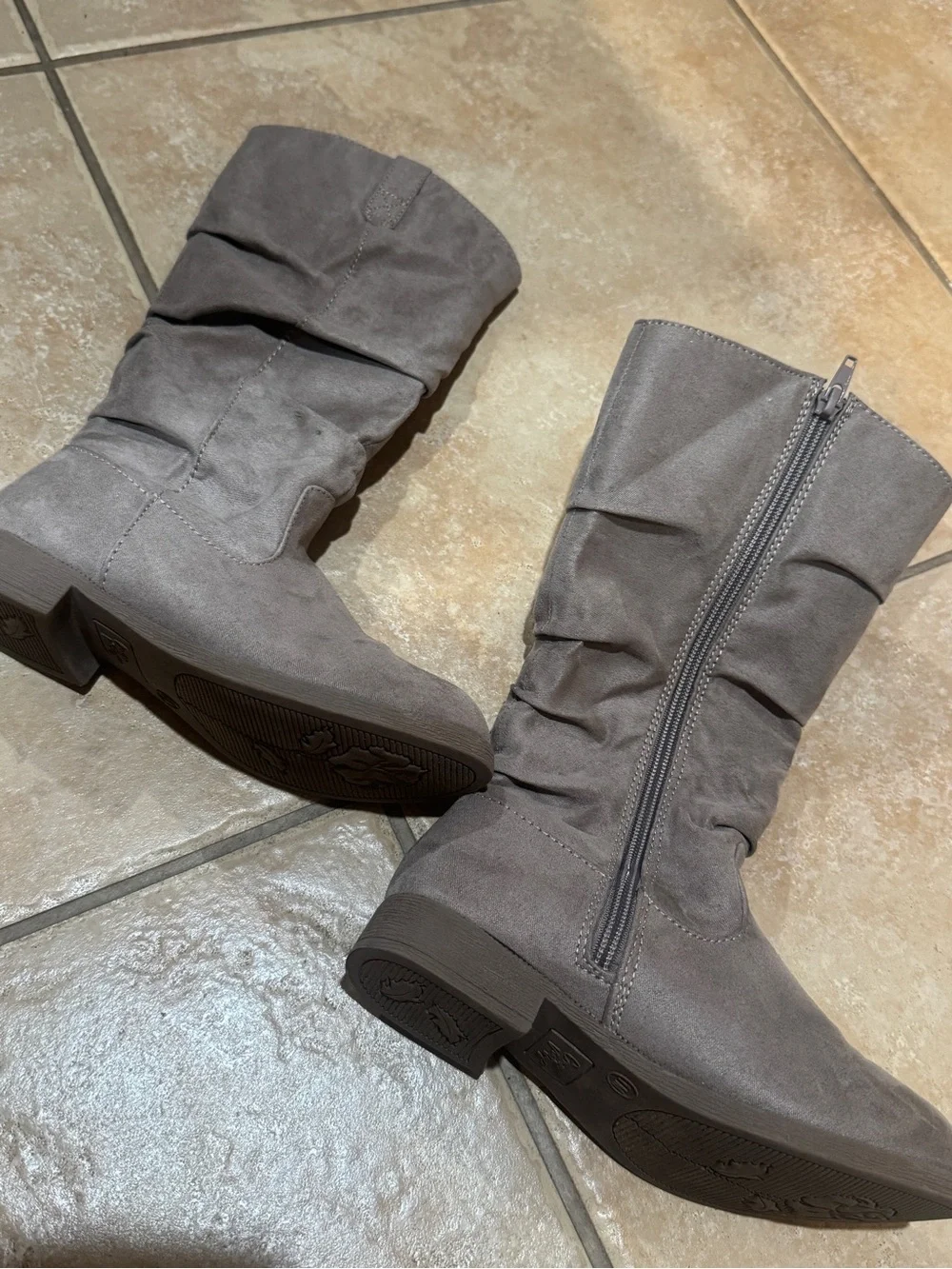Gray Slouchy Mid-Calf Boots